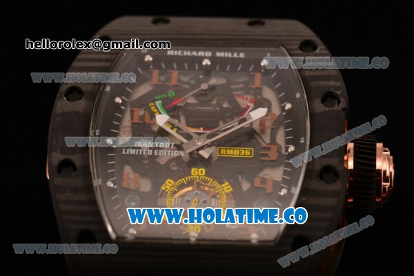 Richard Mille Jean Todt Limited Edition RM 036 Asia Seagull SH Automatic Carbon Fiber Case with Skelton Dial Arabic Numeral Markers and Blue Rubber Strap - Click Image to Close